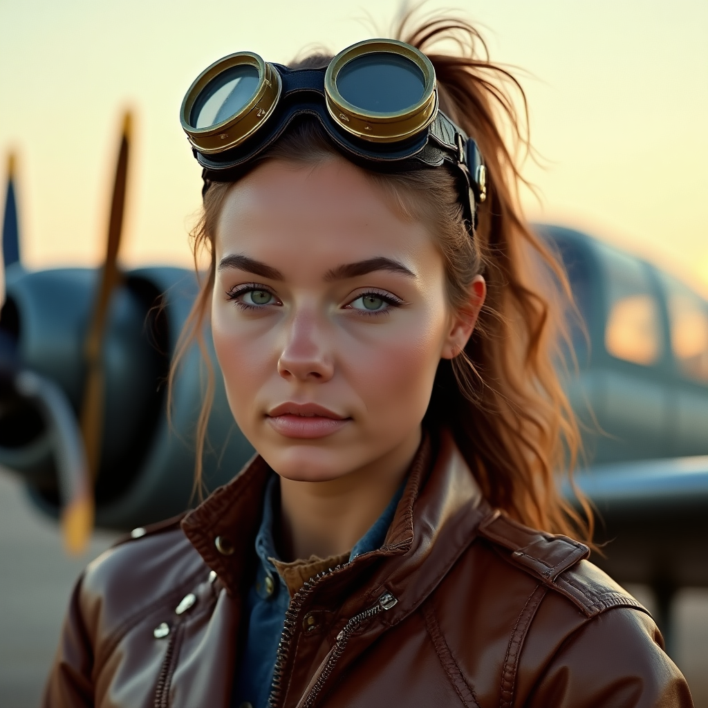 Portrait of an aviator with goggles and aircraft